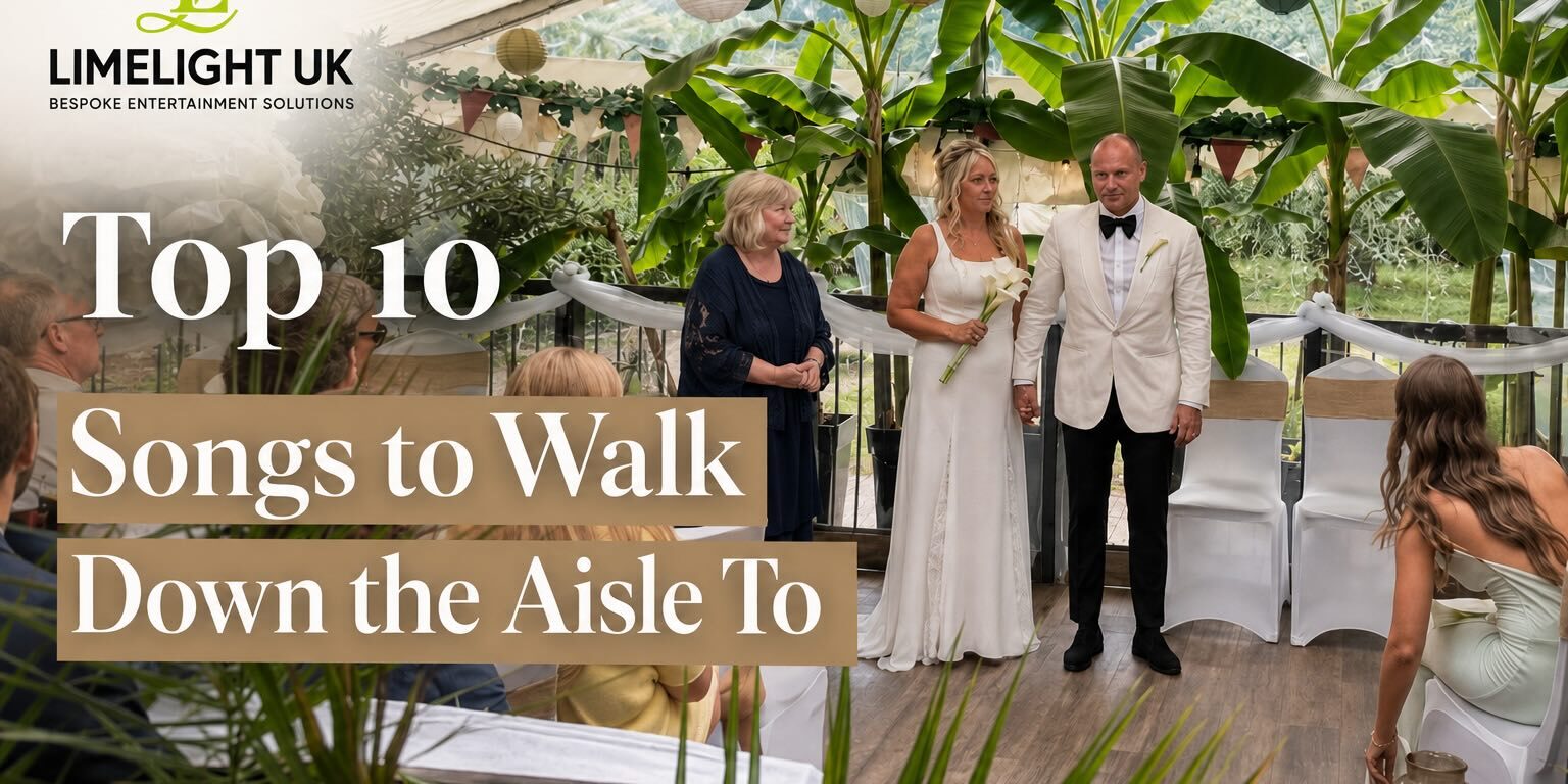 Wedding DJ at Palm Court Pavilion, Worthing Bride and groom during a wedding ceremony at Palm Court Pavilion, Worthing, featured in Limelight UK's Top 10 Songs to Walk Down the Aisle guide.