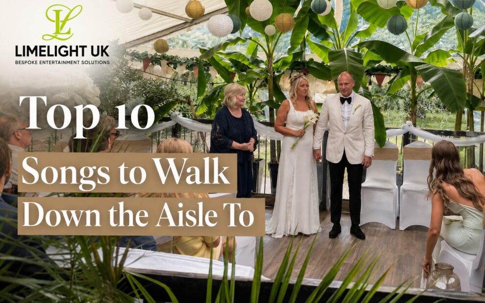 Bride and groom during a wedding ceremony at Palm Court Pavilion, Worthing, featured in Limelight UK's Top 10 Songs to Walk Down the Aisle guide.